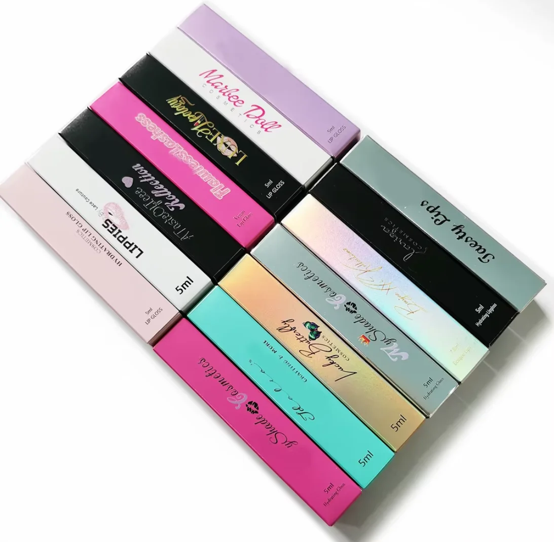 Lip Gloss Packaging Paper Box Wholesale Custom Logo 3D Printing Thick Paperboard Lip Balm Lipstick Tube Folding Boxes 50pcs