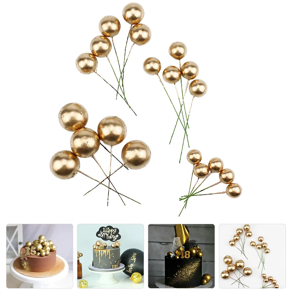 

20Pcs Golden Ball Cake Accessories Safe Odorless Multi-Function Decorative Cupcake Toppers Cupcake Topper Delicate Cake Balls