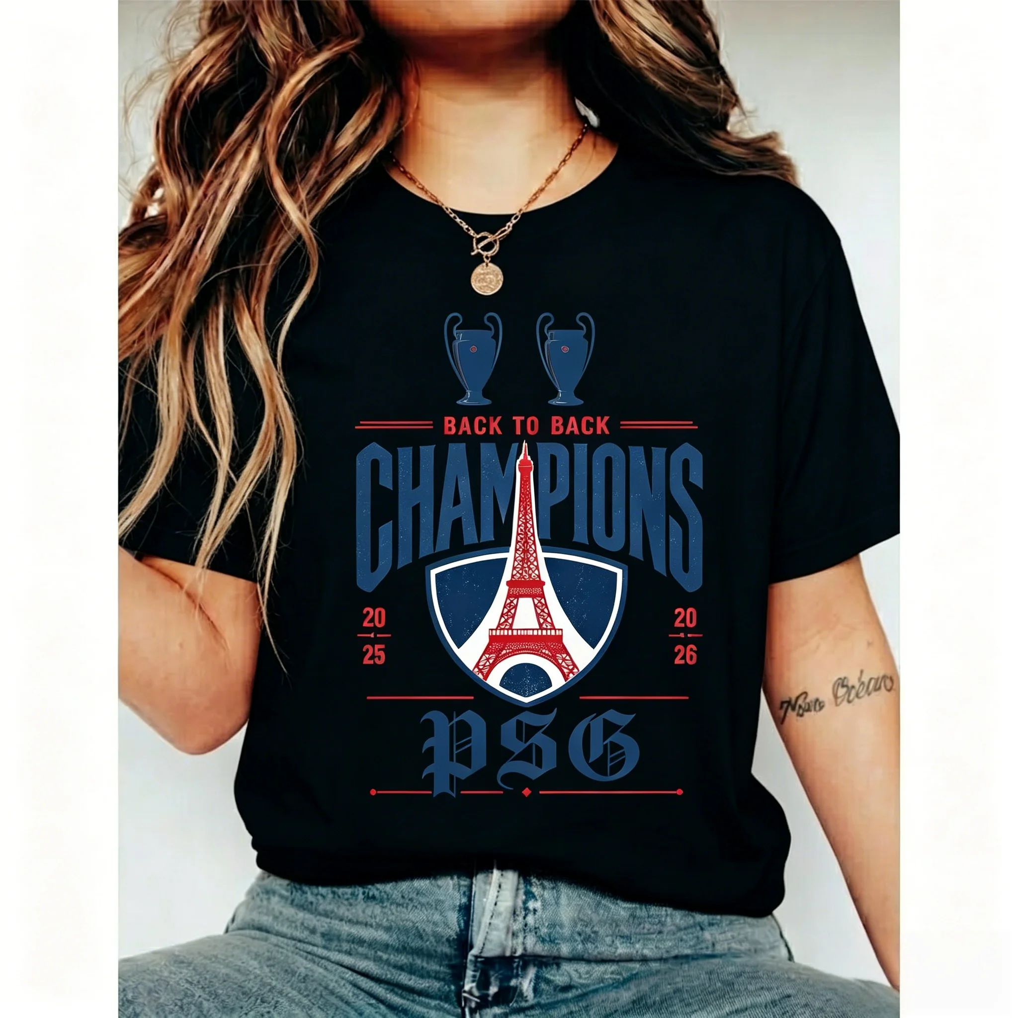 Camiseta Retrô Estilo Anos 90 Fãs do Paris Saint Germain PSG Campeões Consecutivos 2026 Verão Masculina Feminina Streetwear Y2K