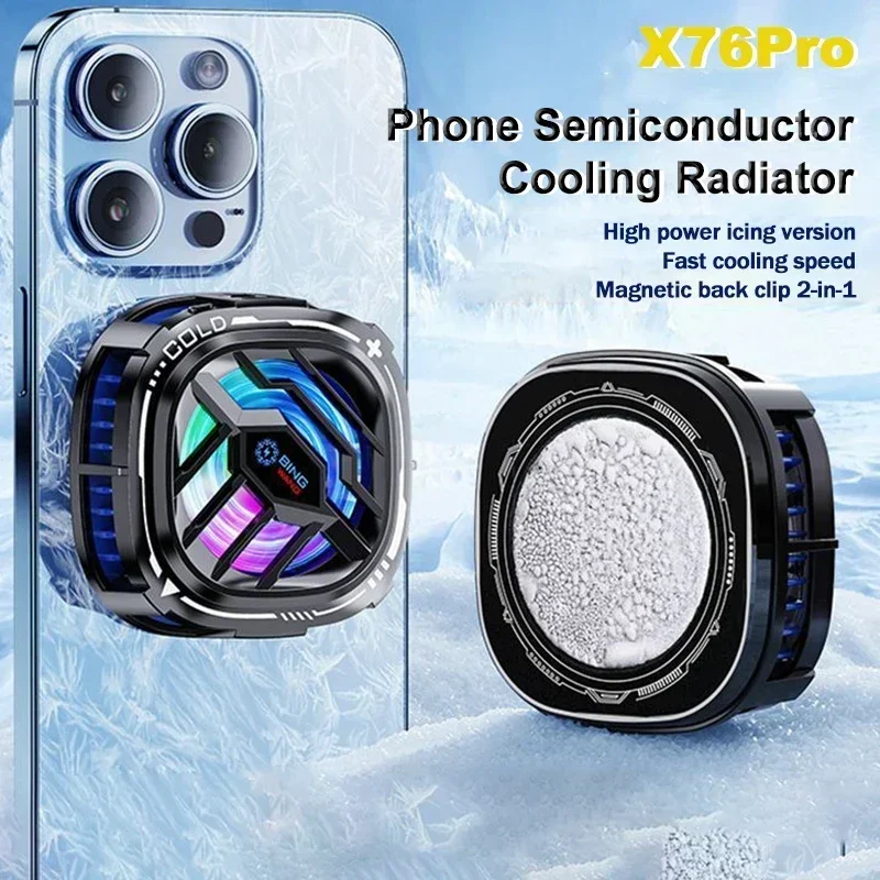 2024 NEW X76Pro Mobile Phone Semiconductor Freeze Cooling Radiator Magnetic Back Clip 2 IN 1 for IPhone Android PUBG Game Cooler