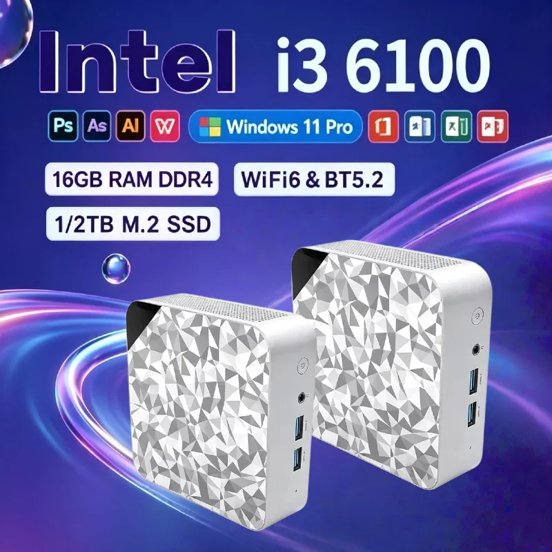 New Mini PC Intel i3 6100 16GB RAM Large SSD 4K WiFi6 BT5.2 Multiple Appearance Options For Study Studio Entertainment Work