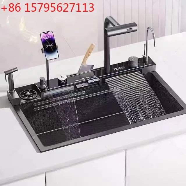 

Кухонная бытовая раковина из нержавеющей стали с китовой акулой, летающий дождь, водопад, одинарная раковина, многофункциональная раковина для овощей, умная раковина