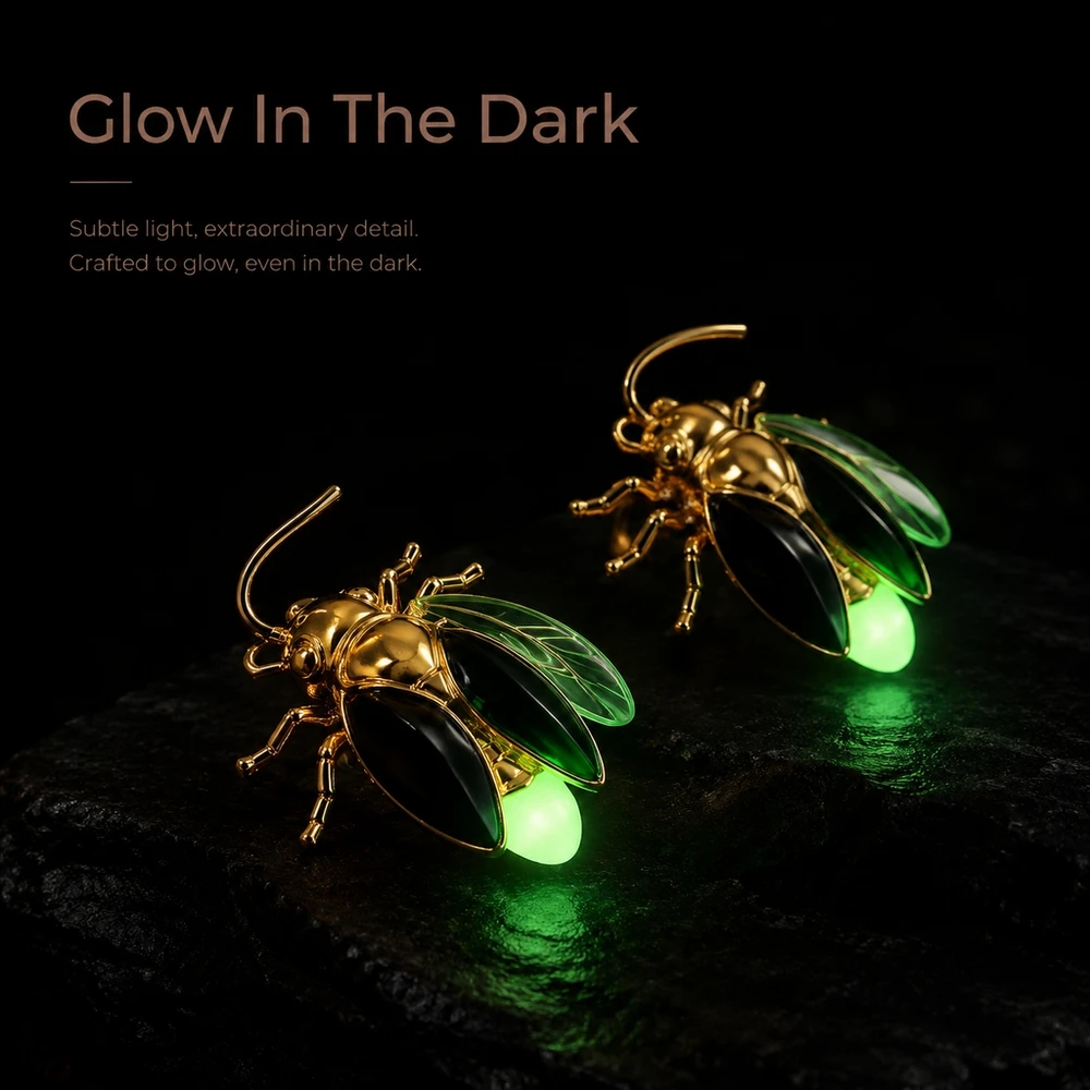 Luminous Firefly Resin Figure Gold Glow in Dark Bug Ornament for Bedroom Nightstand Living Room Decor