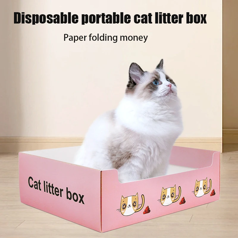 1pc Foldable Disposable Cat Litter Box Pet Sand Box Container Kitten Travel Toilet Anti-splash Waterproof Large Space Cat Bedpan