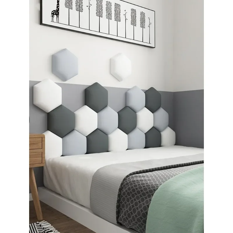 3D Soundproof Wall Panels Peel and Stick Hexagonal Headboards , Upholstered Wall Mounted Headboard, Reusable and Removable