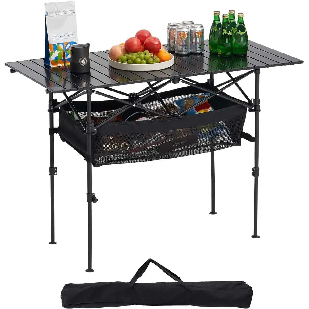 

Compact Roll-Up Camping Table - Lightweight Outdoor Picnic Table for Beach, BBQ, Travel (47 Black)