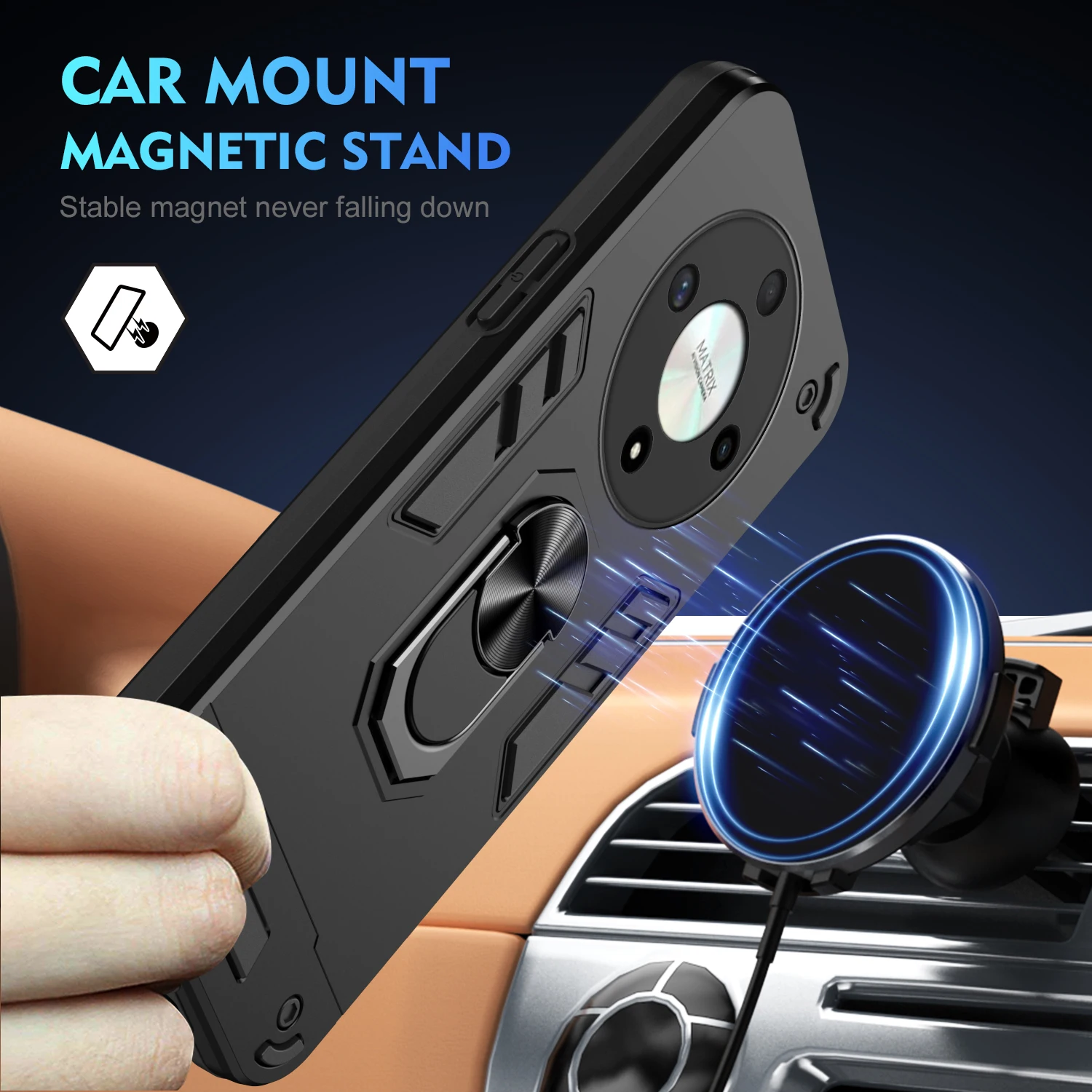 Armor Case for Huawei Honor X9b Car Magnetic Finger Ring Holder Bracket Shockproof Hard Phone Cover HonorX9b ALI-NX1 Coque L1