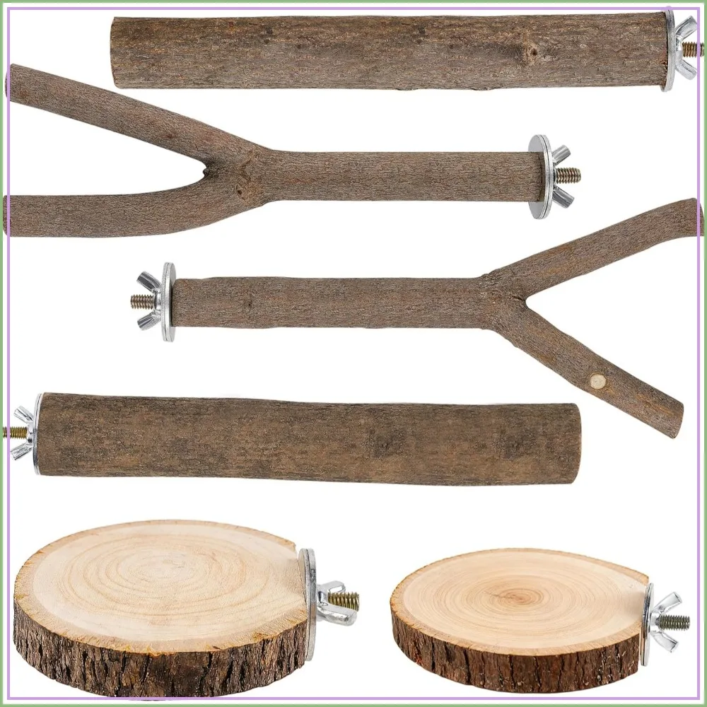 6 Pcs Natural Birch Bird Perch Set with Platforms for Parakeets, Cockatiels, Conures, Lovebirds - Cage Climbing & Exercise Accessories