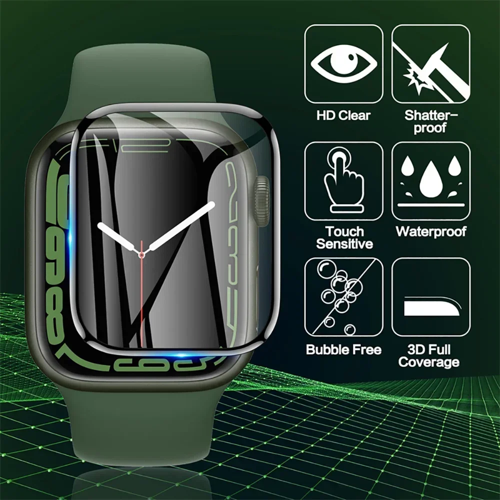 Screen Protector For Apple Watch series 46mm 42mm 40 41 44 45 49 mm Accessories Soft Glass 9D HD Full Film iWatch 10 9 8 SE 6 5