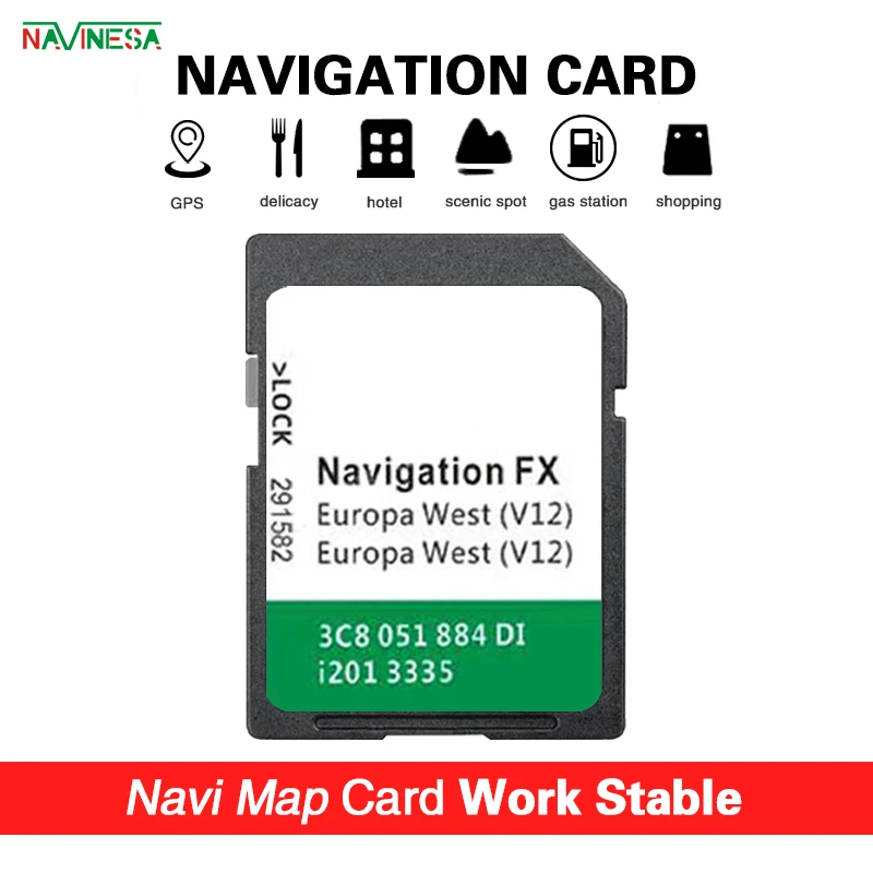 Jetta Passat 3C8 051 884 DI Sat Nav Navigation Map SD Card for VW FX V12 West Europe