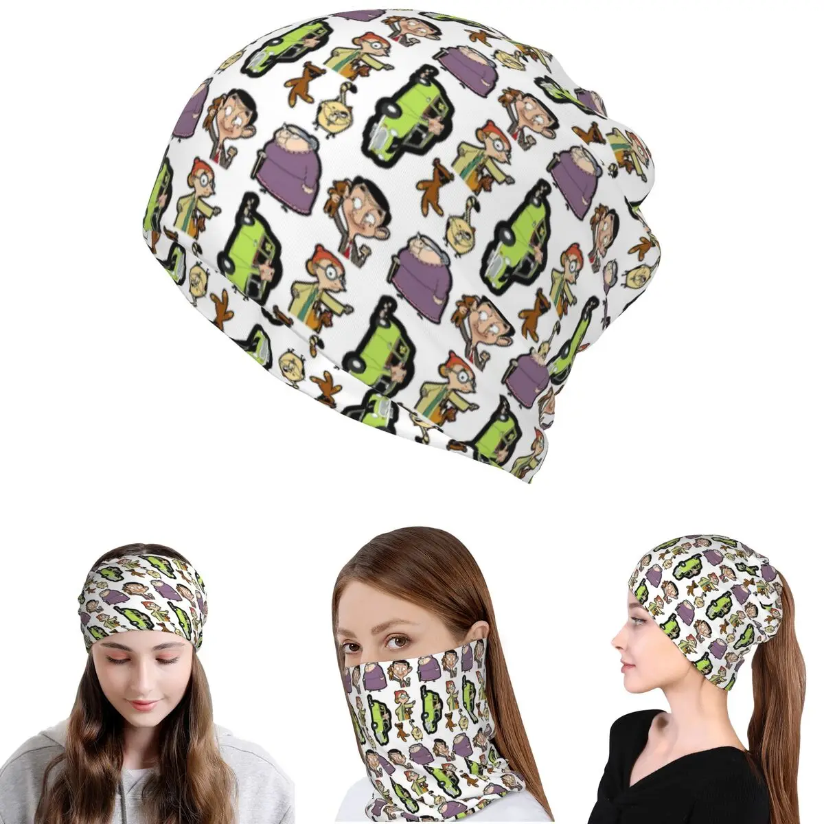 Mr. Bean Cartoon Bandana Neck Cover Face Scarf Multi-use Headwear Beanies Hat Unisex Adult Winter