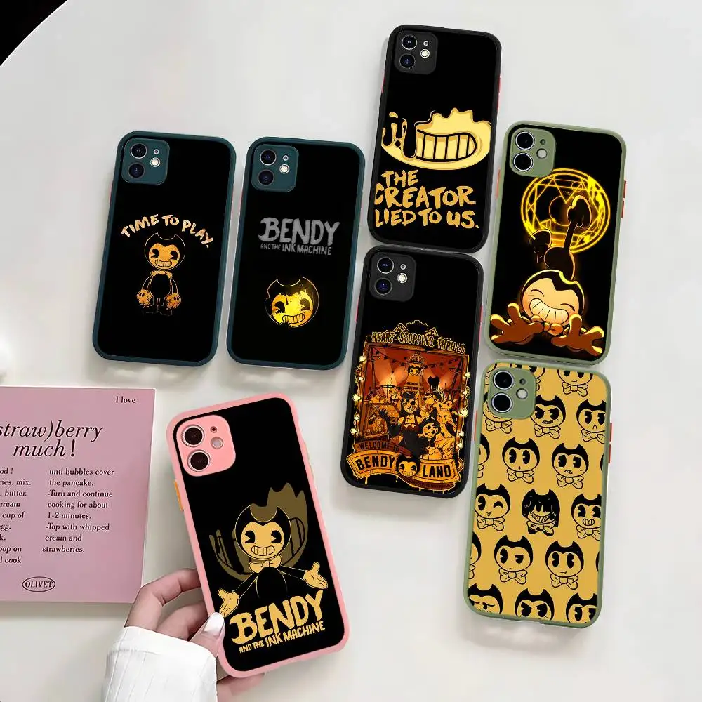 Funda Translúcida Mate Antigolpes para iPhone 16 15 14 Plus 13 12 11 Pro Max X XS MAX con Diseño del Juego B-Bendy And The I-Ink M-Machine