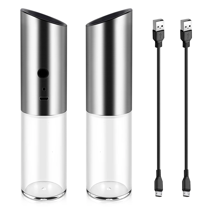 

2 Pcs USB Electric Salt & Pepper Grinder Set,Salt & Pepper Mill With Adjustable Coarseness,170ML,Easy Refillable & Clean