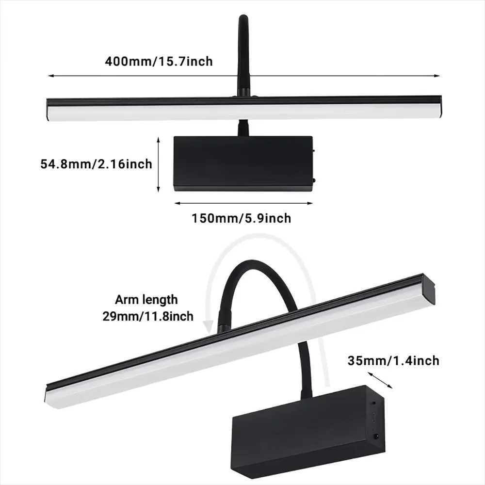 CETANT Wiederaufladbare Wandleuchte, LED-Wandmontage, Schwarz, Gold, für den Innenbereich, Schlafzimmer, Arbeitszimmer, Wohnzimmer, Badezimmer, Zuhause, Dimmen, praktische Leuchte 5