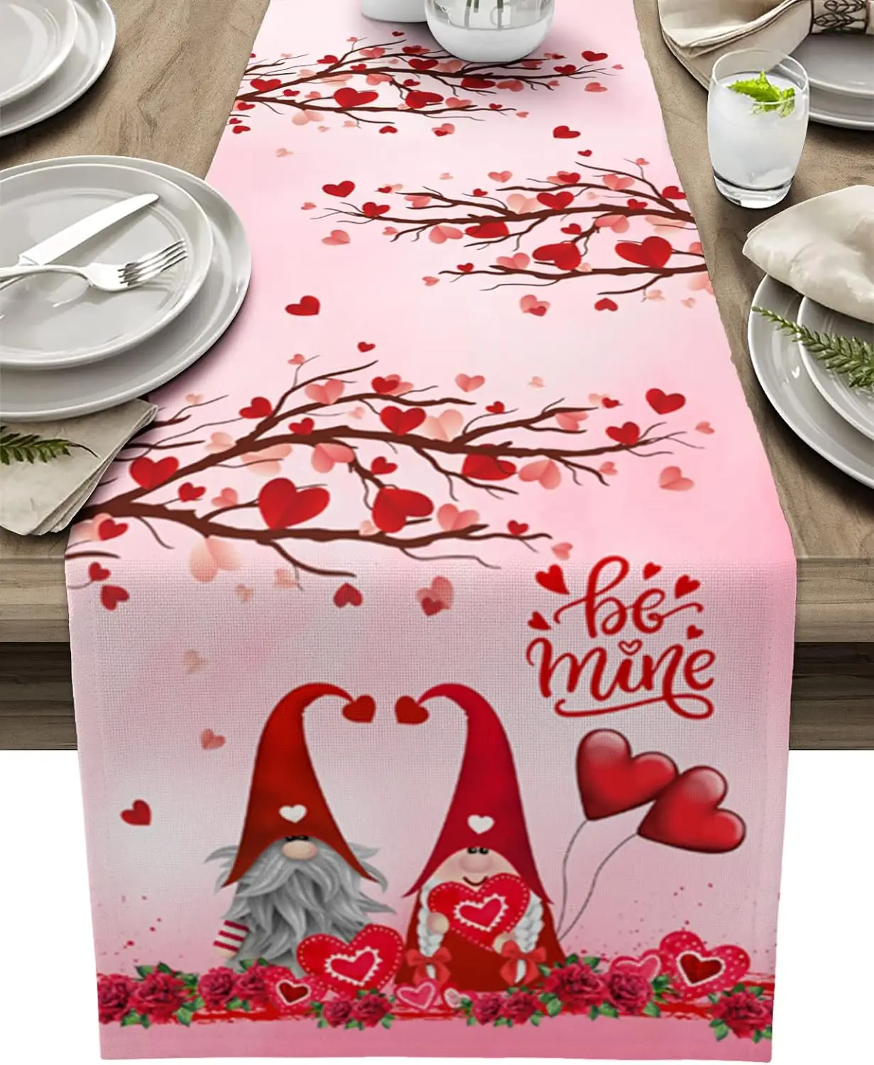 

Valentine's Day Gnomes Love Heart Linen Table Runners Wedding Decorations Farmhouse Dining Table Runners Holiday Party Decor