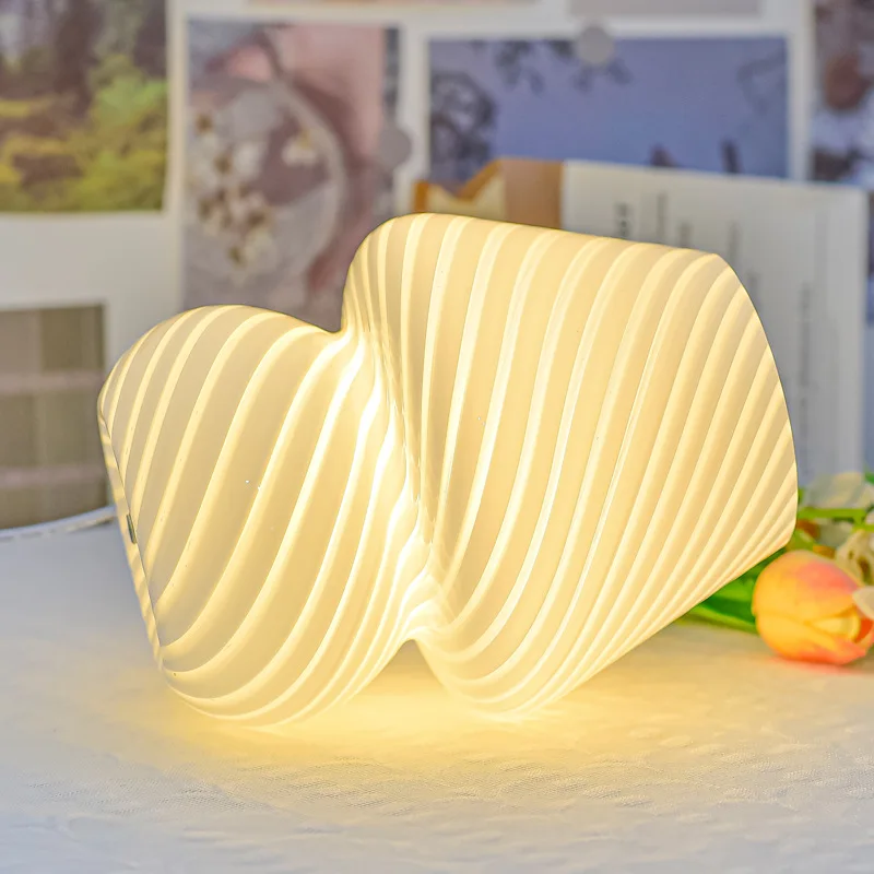 Mushroom Table Lamp Glass LED Desk For Bedroom Bedside Hotel Nordic INS Style Striped Decor Cute Translucent Ring Atmophere Gift