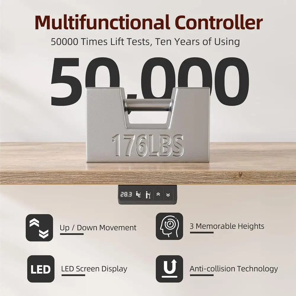 Adjustable Height Electric Standing Desk 48x24 Inches with Dual Drawers, Storage Shelf, and Maple Finish