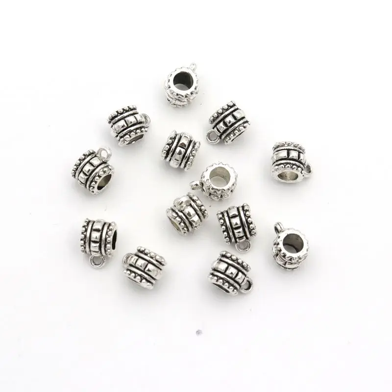 50pcs Tibeten Silver European Big Hole Hangings Beads Slide Connector Charms For Jewelry Making Findings Wholesale Accessories