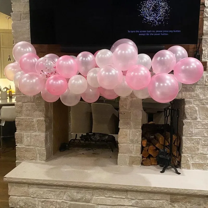 60 paquetes de 12 pulgadas para decoraciones de fiesta de cumpleaños, globos de boda para niñas y mujeres, rosa claro y blanco con globo de confeti