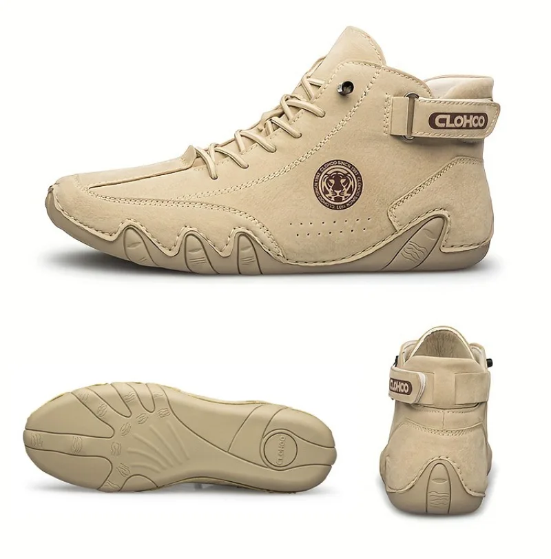 Men's Ankle Boots Fashion High Top Sneakers High Quality Leather Casual Shoes Comfort Soft Sole Driving Shoes Big Size Men Shoes