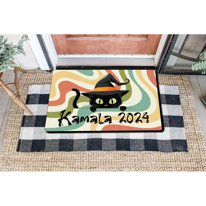 Halloween doormat for presidential mat, welcome Democrats' fun Halloween home gift in 2024 presidential election vote, 50x80cm