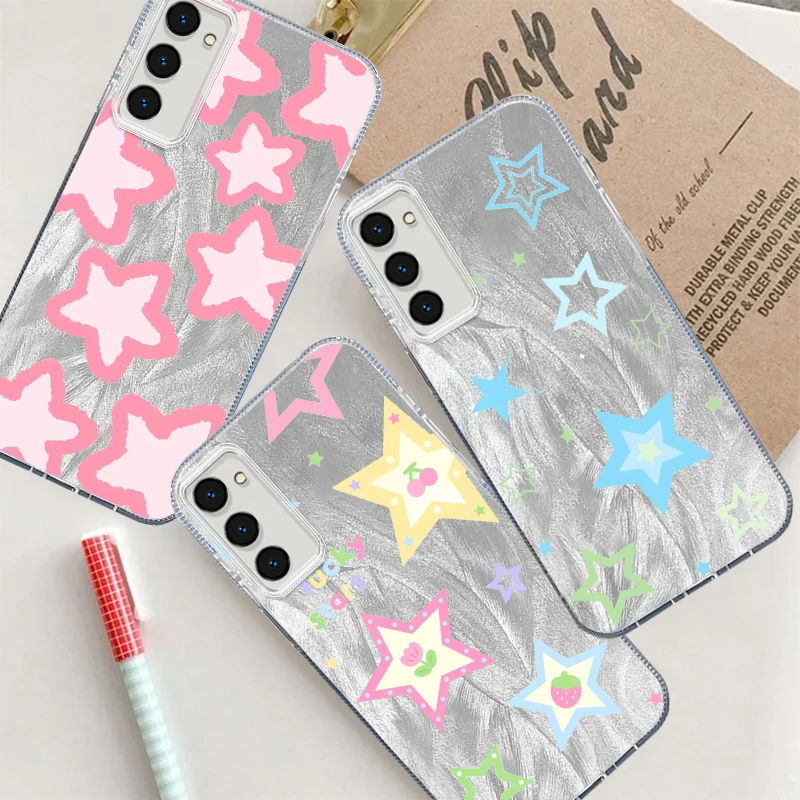 Colorful Star Fashion Graffiti For Samsung S24 S23 S21 FE Plus Ultra A03 A25 A23 A22 A21S A15 A14 A12 5G Feather Yarn Back