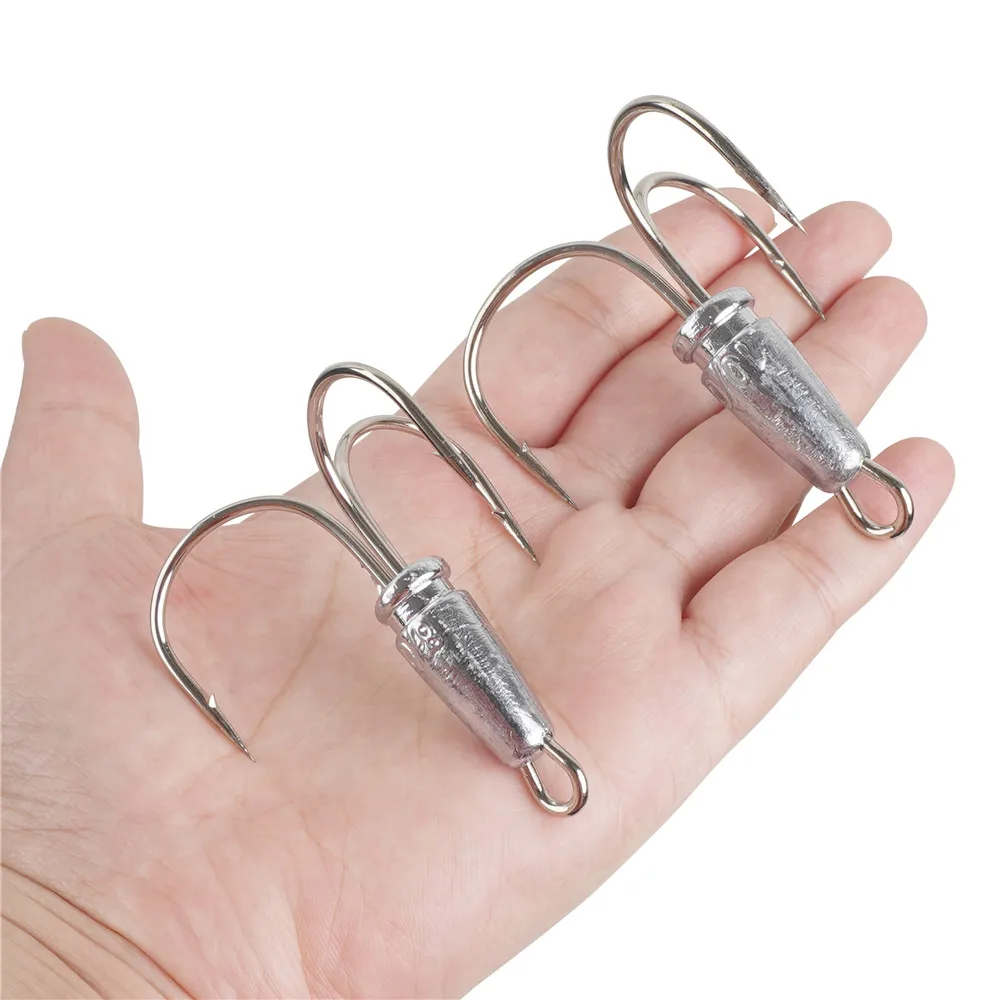 2Pcs Treble Snagging Hooks Weighted Fishing Hooks Big Bunker fishhooks Large Snag triple hooks 8/0 10/0 12/0 14/0