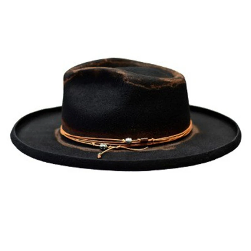 Wool Flat Top Fedoras Hat for Male Adult Stage Performances Hat Theme Party Masquerades Hat Costume Role Play Party Hat