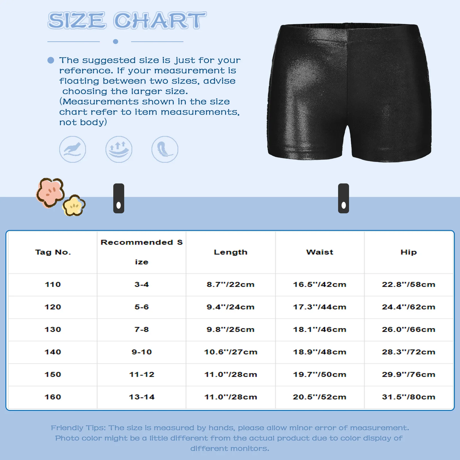 Kids Girls Bright Dance Shorts Bronzing Cloth Elastic Waistband Solid Color Boxer Bottom Dance Shorts