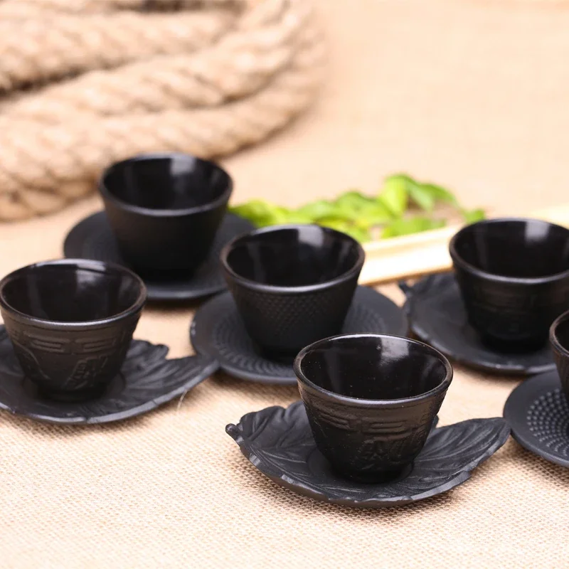 Japanese Style Cast Iron Tea Cup and Saucer Set, Heavy Duty Castiron Teacup, Metal Coasters, Espresso Coffee Cup, Drinkware