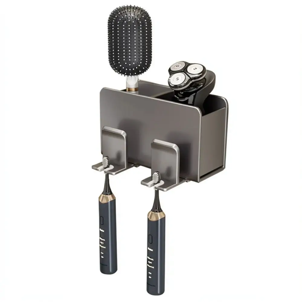 Wall Hanging Toothbrush Organizer Bathroom Storage Rack Space Aluminum Punch Free Shelf For Electric Toothbrush And Toothpaste