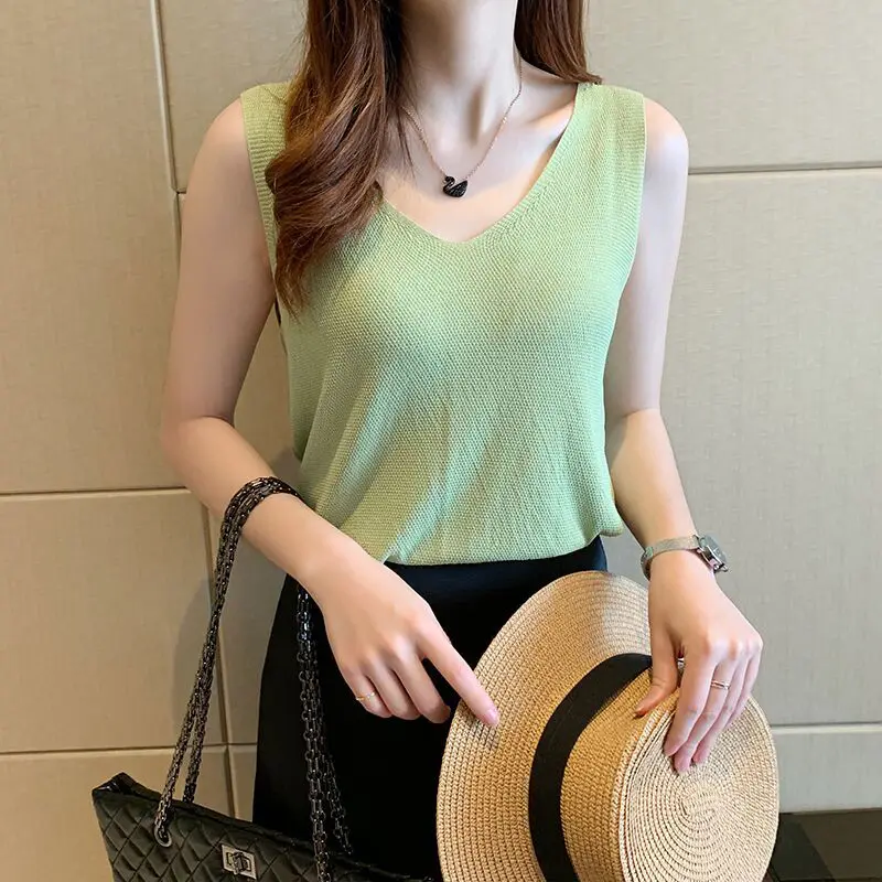 

V-neck Small Camisole Women's Summer Black Inside Cropped Top Knitted White Undershirt Sleeveless Top