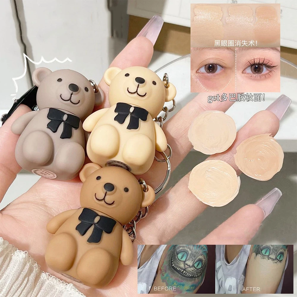 Small Bear Face Liquid Foundation Concealer Waterproof Full Coverage Concealer Covering Black Circles and Acne Marks Face Makeup