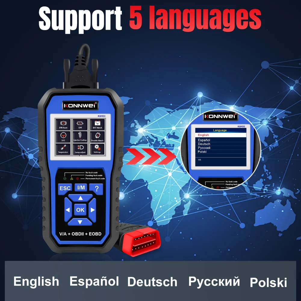 KONNWEI KW450 All Systems Car  - огляд і ціна Obd2 Scanner Abs Srs Airbag Reset