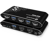 DP KVM Switch, 2 Ports, 4K@60Hz Resolution, Enabling Two Computers to Share One or Dual Monitors, HDCP 2.2 & USB Cables Provided