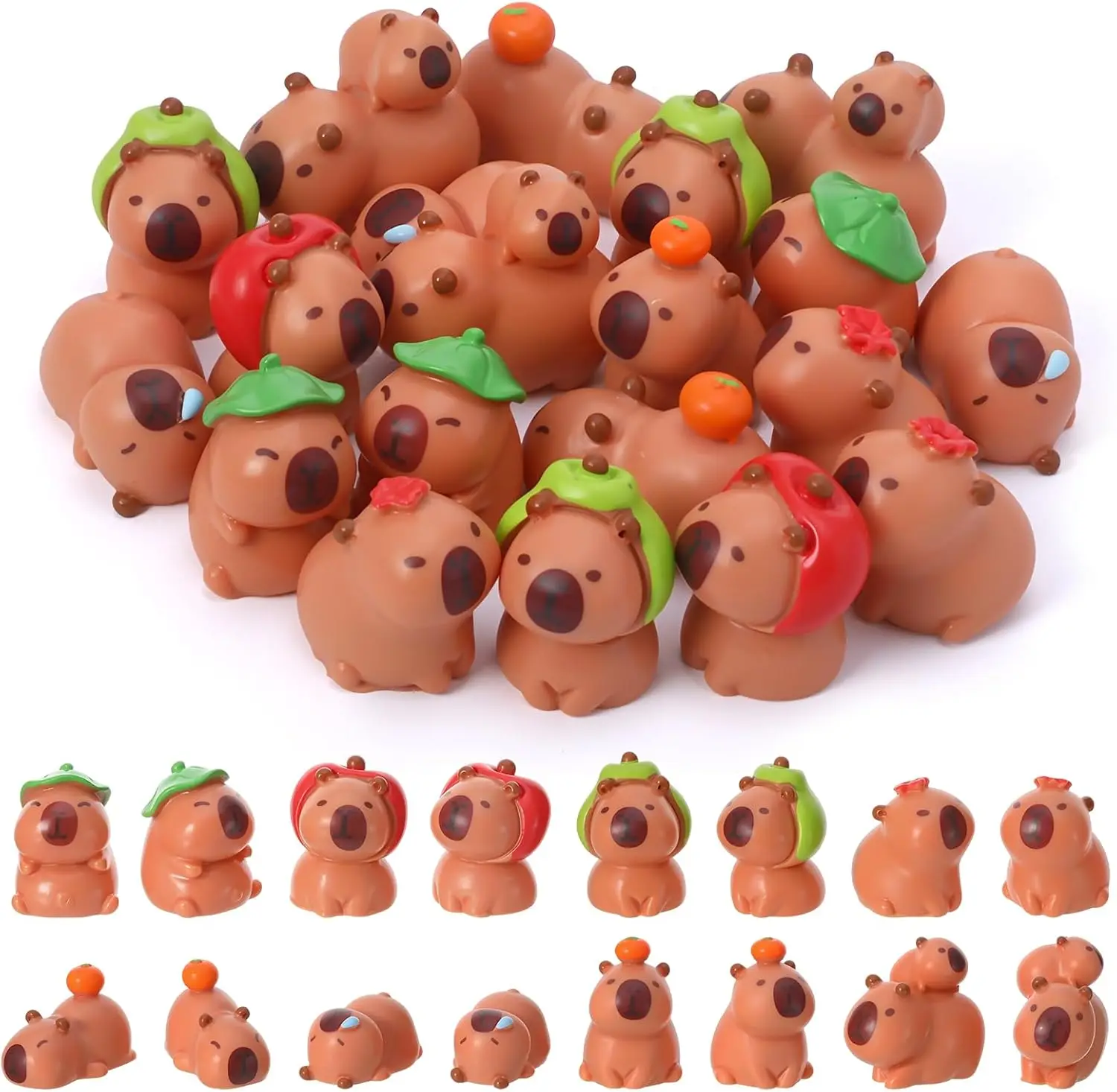 Lot de 16 figurines miniatures de capybara en résine, 8 styles, mignonnes et minuscules, pour maison de poupée, jardin, décoration de table et de fête