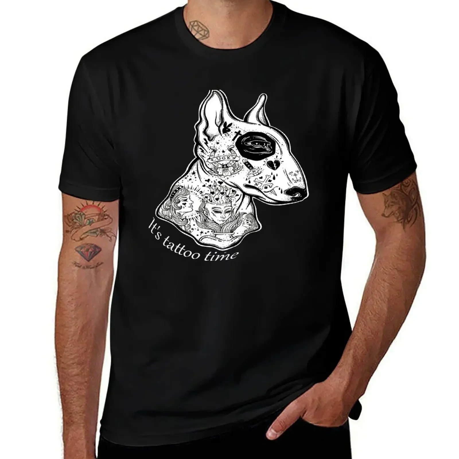 

Tattoo Bullterrier T-Shirt graphic tee shirt luxury designer blue archive mens graphic t-shirts