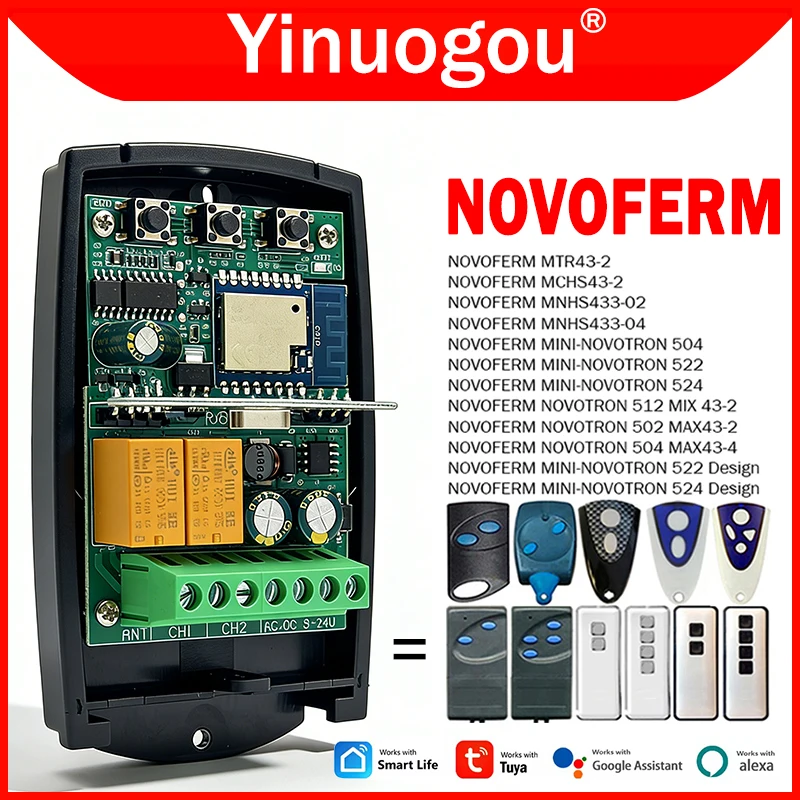 

Для NOVOFERM NOVOTRON 502 MAX43-2 504 MAX43-4 512 MIX 43-2 MINI-NOVOTRON 504 522 524 MTR43-2 MCHS43-2 MNHS433-02 MNHS433-04 Tuya Wifi приемник дистанционного управления гаражными воротами 433 МГц