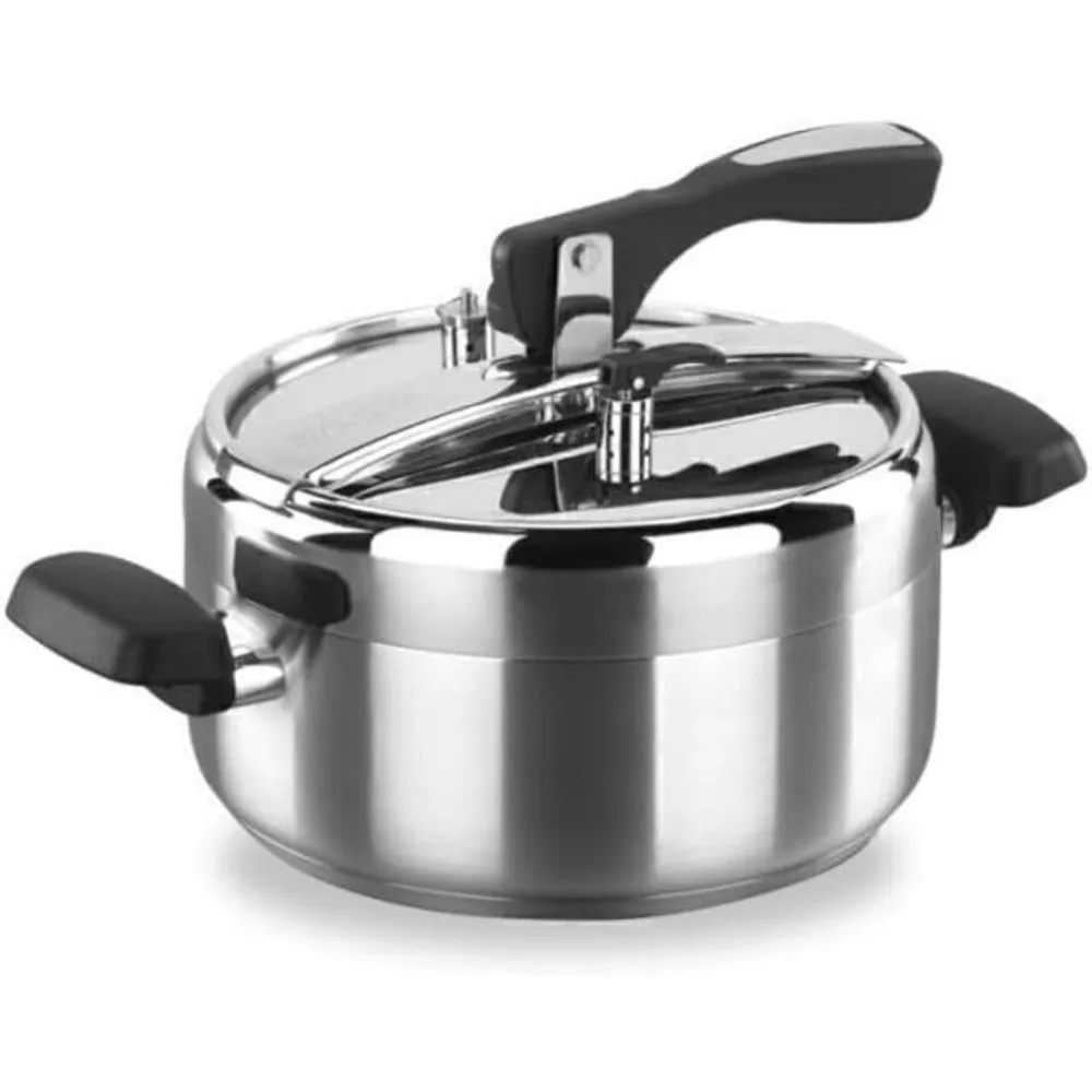 

Turbo 5 Quart Stove Top Pressure Cooker Stainless Steel Cookware Induction Compatible, Manual Slow Cooker,