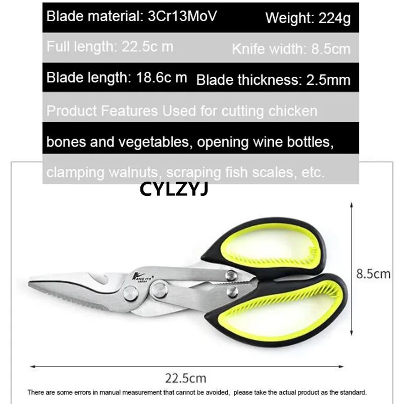 Kitchen Scissors 6 in 1 3cr13 Heavy Duty Curved Multifunctional Chicken Bone Scissors for Food Vegetable Fishing Cooking knife