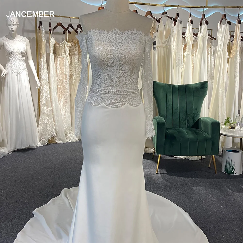 

Ivory Lace Boat Neck Princess Wedding Dresses 2022 For Bride Full Sleeve Women Ball Bridal Gown vestido de novias 2024 LSSG015