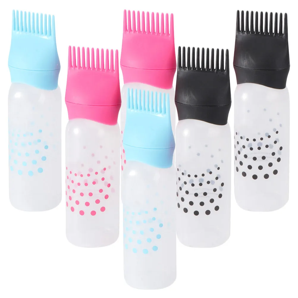 

6Pcs Root Comb Applicator Bottle Hair Dye Coloring Oiling Bottle with Scale Comb Design for Salon Home Use