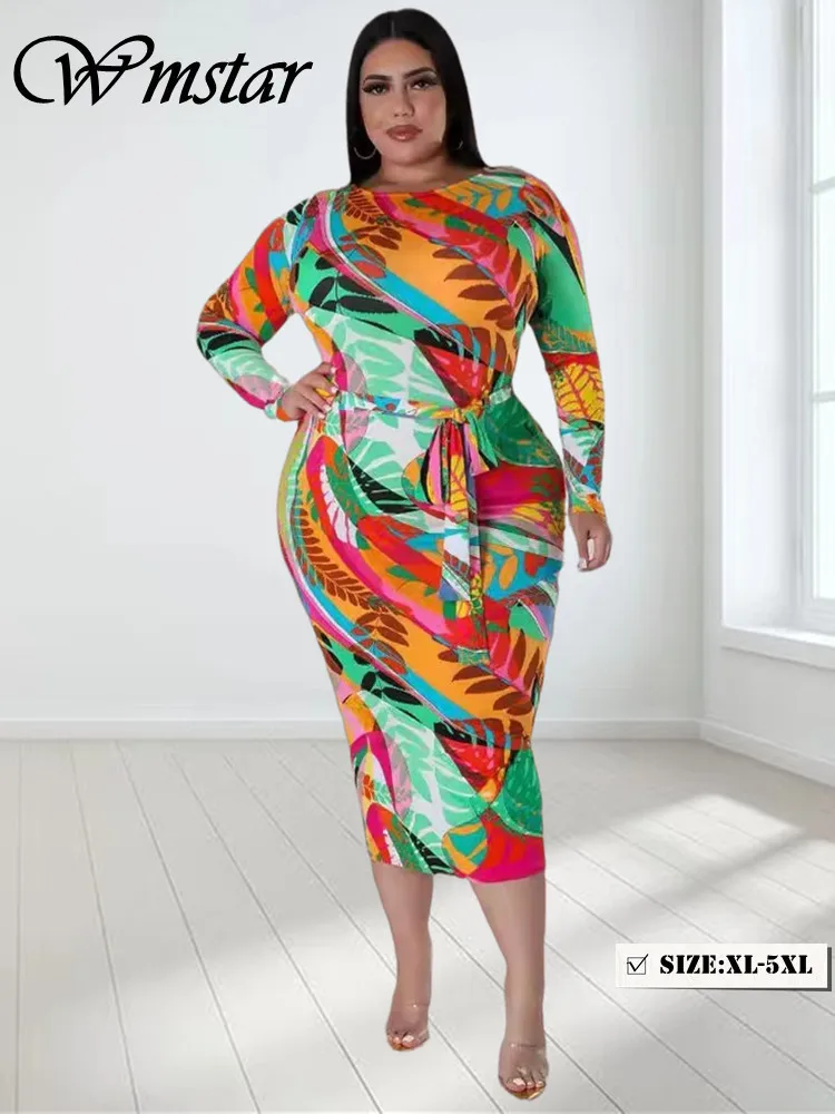 Wmstar Plus Size Dresses for Women 5xl Short Sleeve Print Casual O Neck Maxi Long Dress New Style Holiday Wholesale Dropshipping