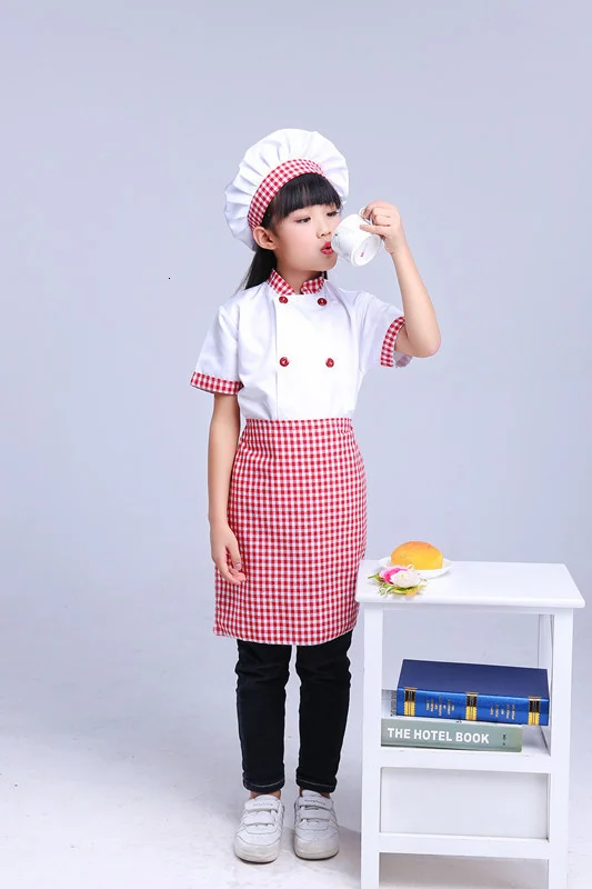 Kids Chef Jackets Kitchen Roleplay Uniform Cook Hat Restaurant Cosplay Costumes Halloween Children Waiter Waitress Clothing Sets