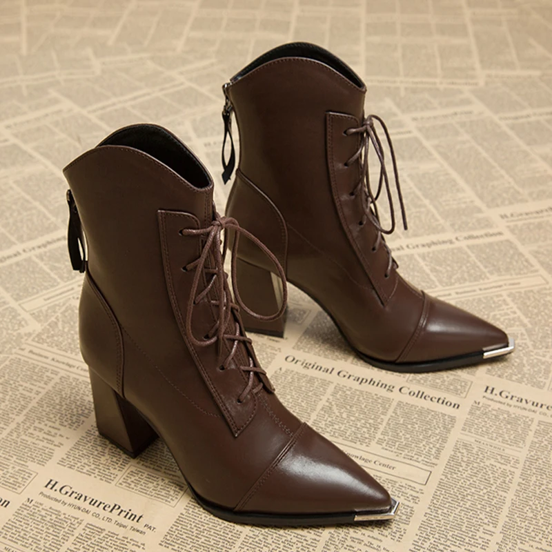 

Quality Women's Ankle Boots Pointed Toe High Heels Shoes for Woman Luxury Dress Winter Boots 2025 New Pumps Mujer Chelsea Botas