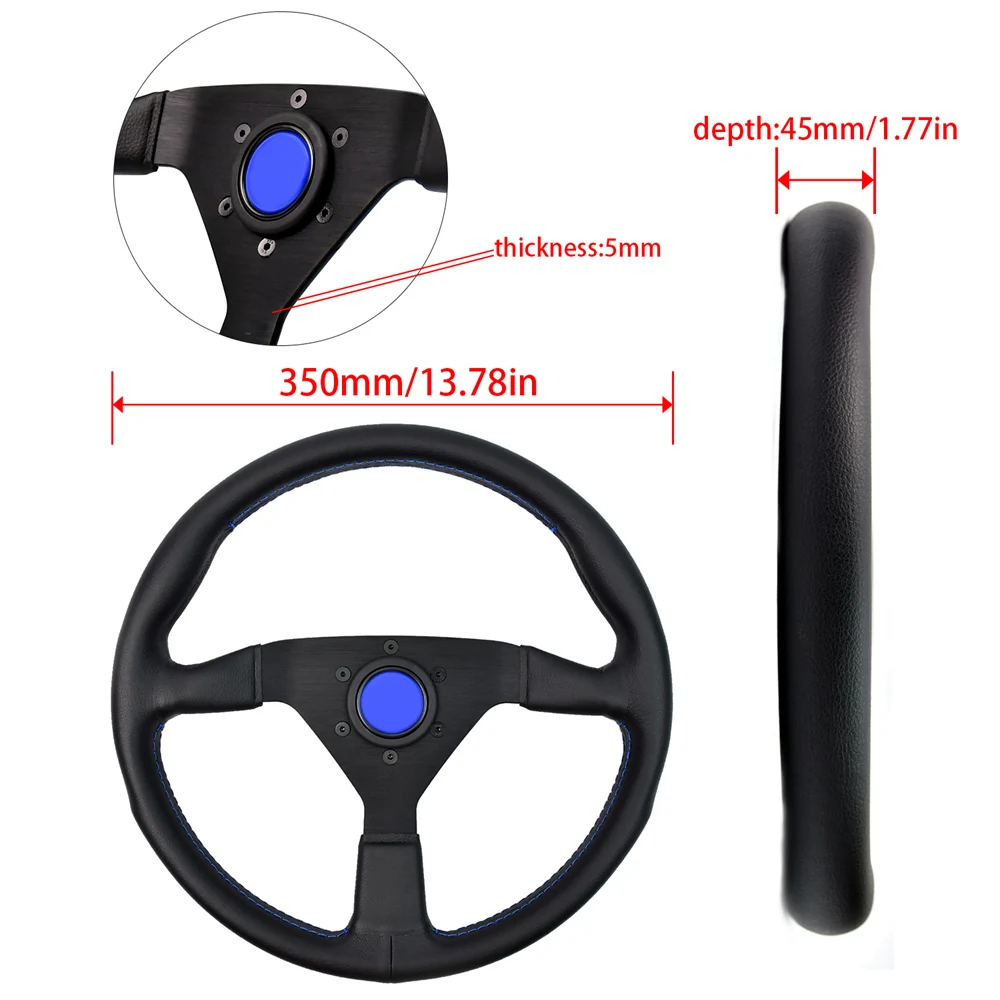 M Brand 14Inch JDM Balck Microfiber Leather Sport Steering Wheel 350mm Flat Corn Racing Drifting Steering Wheel