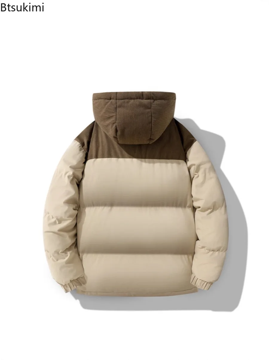 New 2025 Men's Fashion Solid Color Warm Windproof Hooded Parkas Winter Fleece Cotton Coat Loose Jacket Warm Casual Sports Jacket