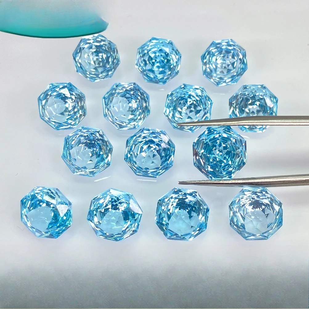 Natural Sky‑Blue Topaz Rose Cut Cabochon, Sparkling Loose Gemstone, DIY Inlay Accessory for Ring Pendant Jewelry Making