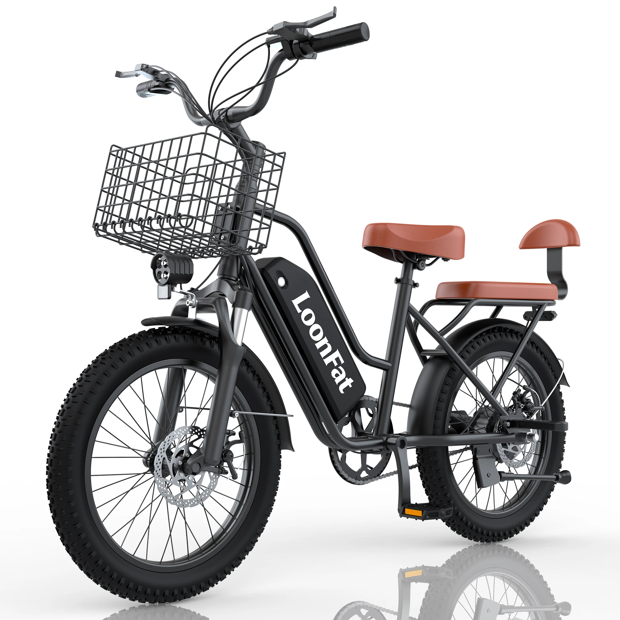 LoonFat T20 Black Adult Ebike 1000W Motor 25 MPH Speed Limiter 48V 15.6Ah Lithium Battery 170 Lbs Max Load Cable Brakes image 3
