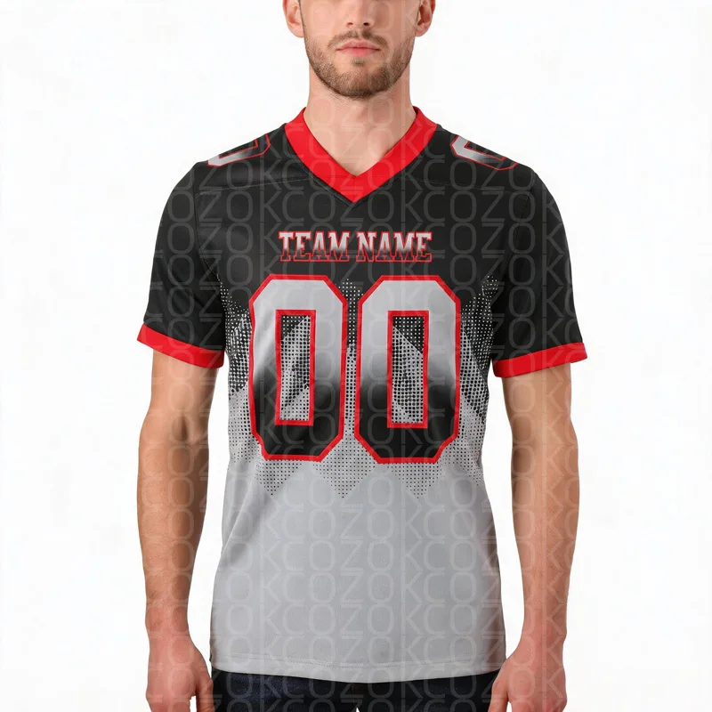 Black Gray Customized Color Football Jersey for Men Football Short Sleeves Athletic Tee Shirts